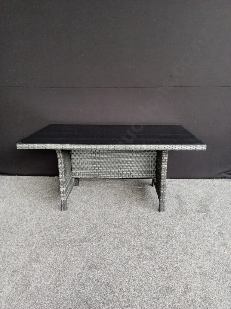 WICKER OUTDOOR TABLE 1.44M X 0.84M WITH GLASS TOP Image 1++