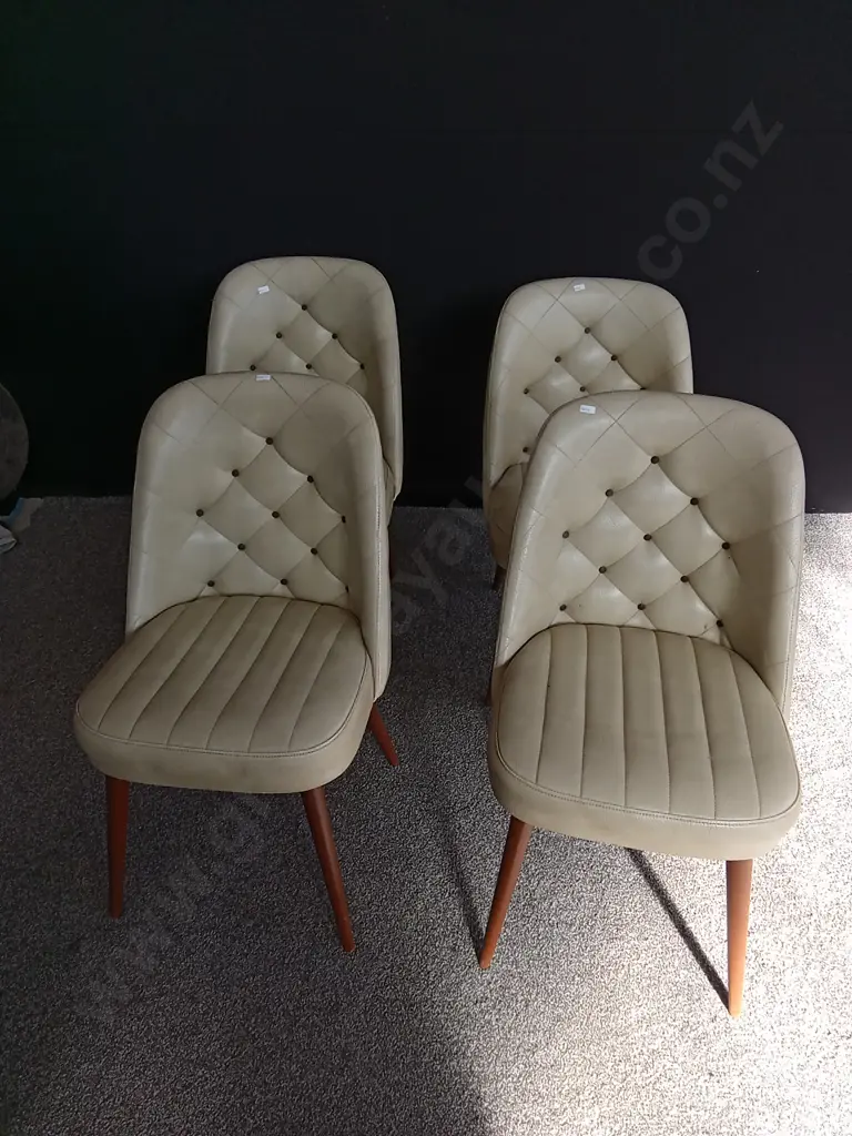 SET OF 4 MID CENTURY UPHOLSTERED LEATHER DINING CHAIRS Image 1++