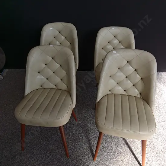 SET OF 4 MID CENTURY UPHOLSTERED LEATHER DINING CHAIRS