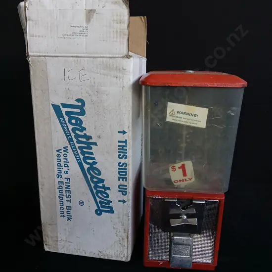 BOXED NORTHWESTERN SINGLE RED VENDING MACHINE