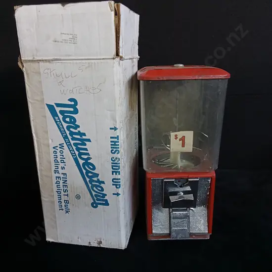 BOXED NORTHWESTERN SINGLE RED VENDING MACHINE