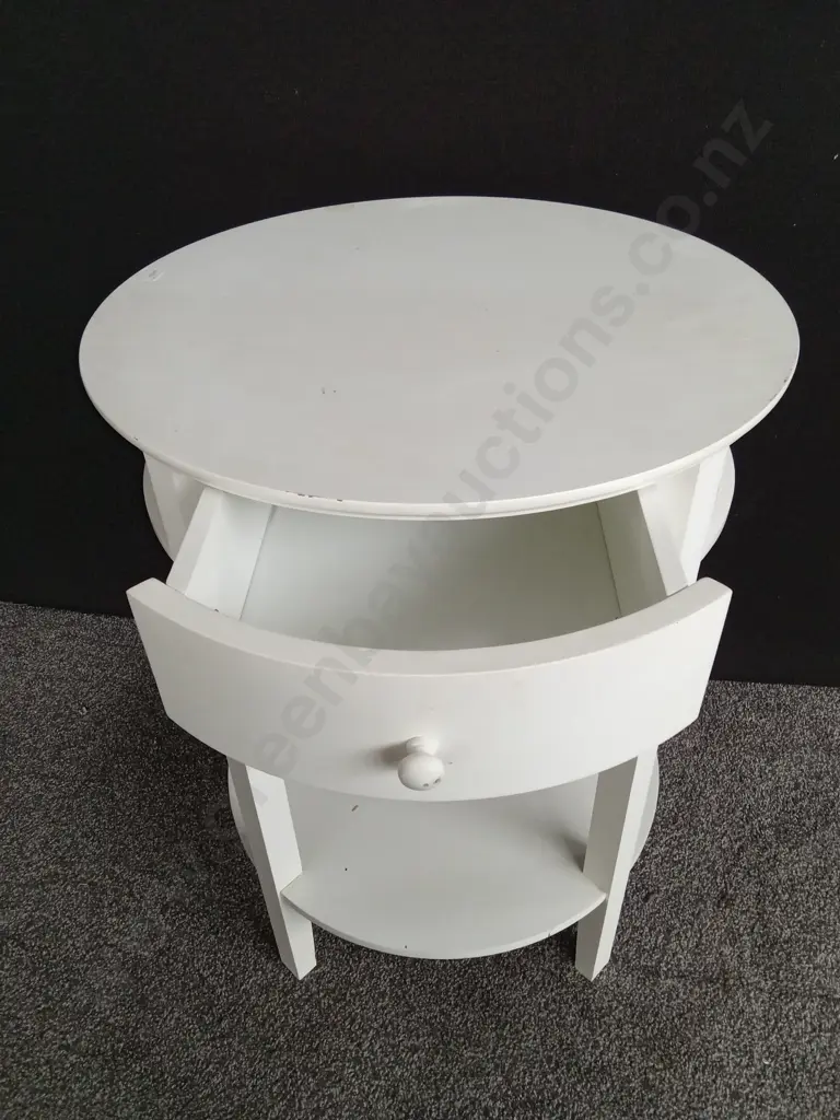 ROUND WHITE WOODEN SIDE TABLE WITH DRAWER H 70CM L 51CM Image 1++