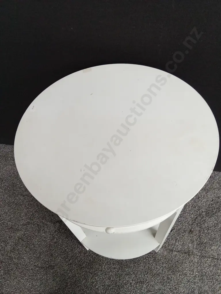 ROUND WHITE WOODEN SIDE TABLE WITH DRAWER H 70CM L 51CM Image 1++