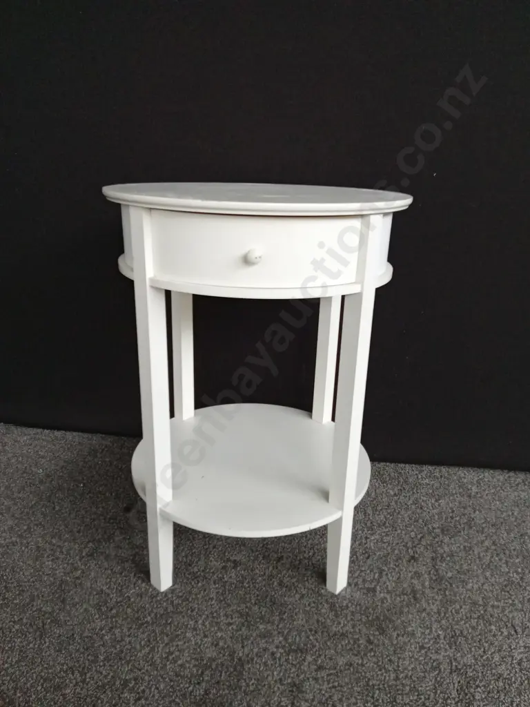 ROUND WHITE WOODEN SIDE TABLE WITH DRAWER H 70CM L 51CM Image 1++