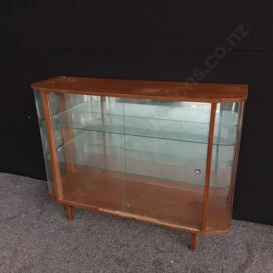 VINTAGE GLASS DISPLAY CABINET H 89 CM X W 1.19 M X D 40 CM DAMAGE AS SEEN IN PHOTO