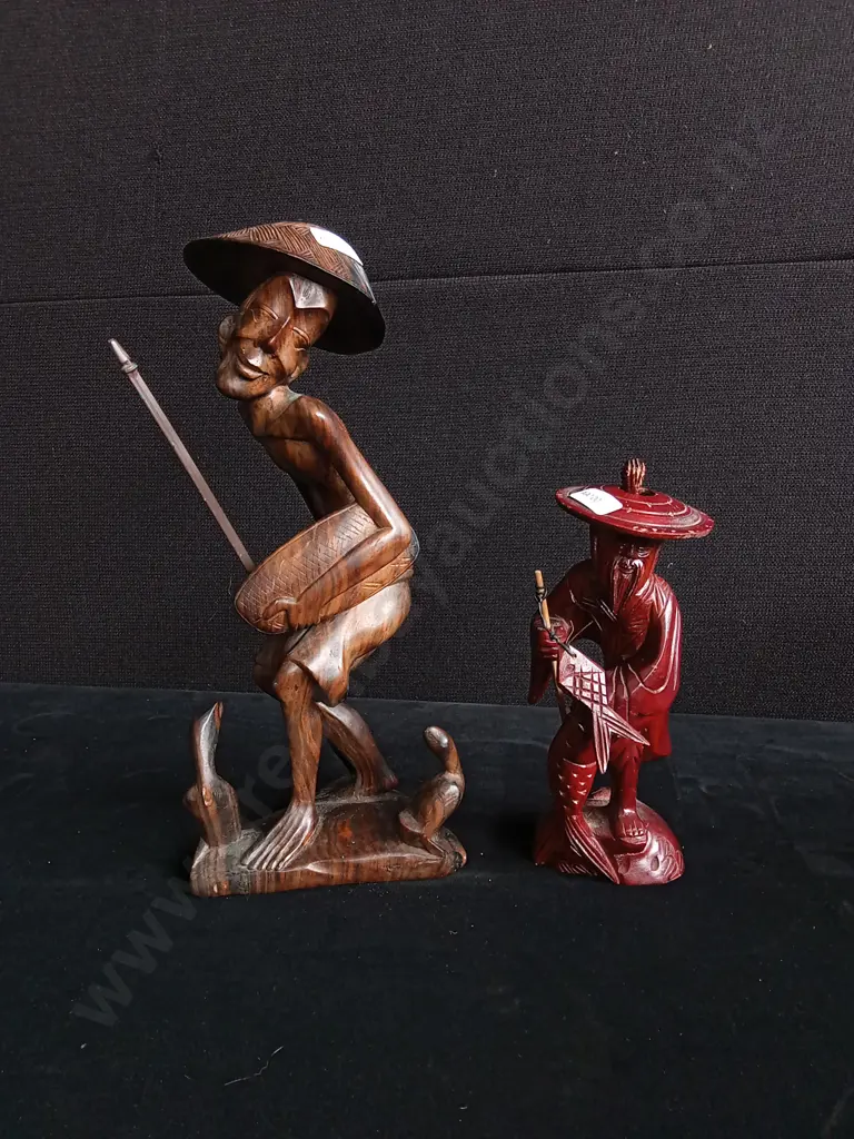 2 PIECES CARVED WOODEN FIGURES TALLEST H 30 CM Image 1++