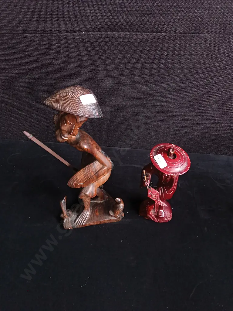 2 PIECES CARVED WOODEN FIGURES TALLEST H 30 CM Image 1++