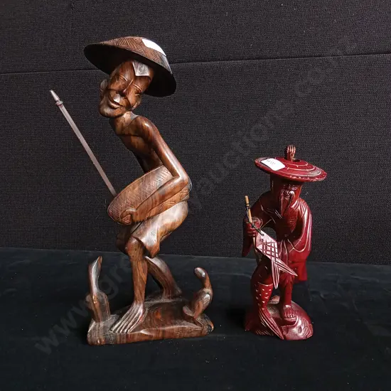 2 PIECES CARVED WOODEN FIGURES TALLEST H 30 CM