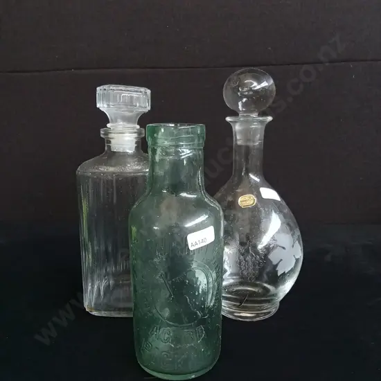3 PIECES DECANTERS AND GLASS BOTTLE