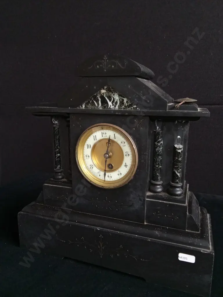 ANTIQUE MARBLE MANTEL CLOCK, DAMAGED AS SHOWN IN PHOTO Image 1++