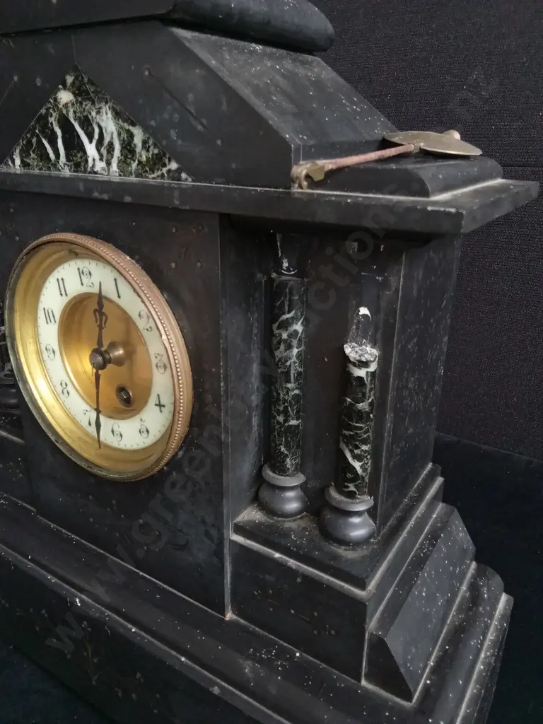 ANTIQUE MARBLE MANTEL CLOCK, DAMAGED AS SHOWN IN PHOTO Image 1++