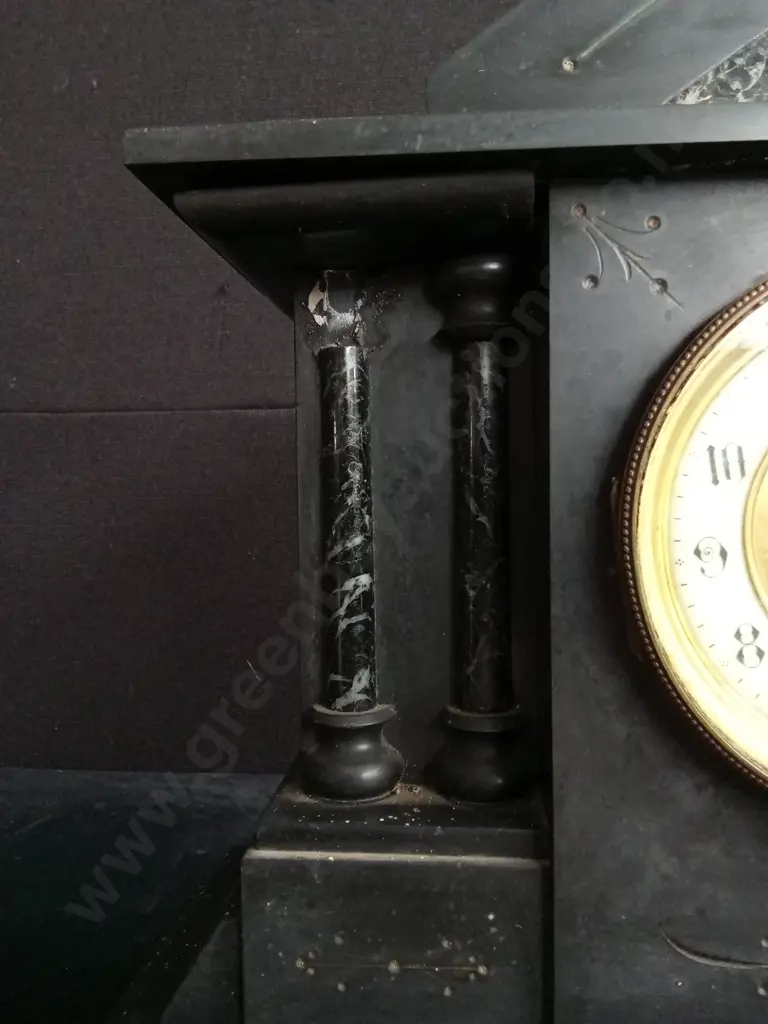 ANTIQUE MARBLE MANTEL CLOCK, DAMAGED AS SHOWN IN PHOTO Image 1++