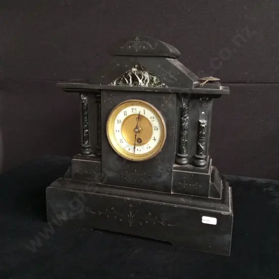 ANTIQUE MARBLE MANTEL CLOCK, DAMAGED AS SHOWN IN PHOTO
