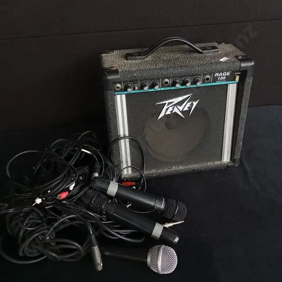 PEAVEY RAGE 158 AMP AND MICS