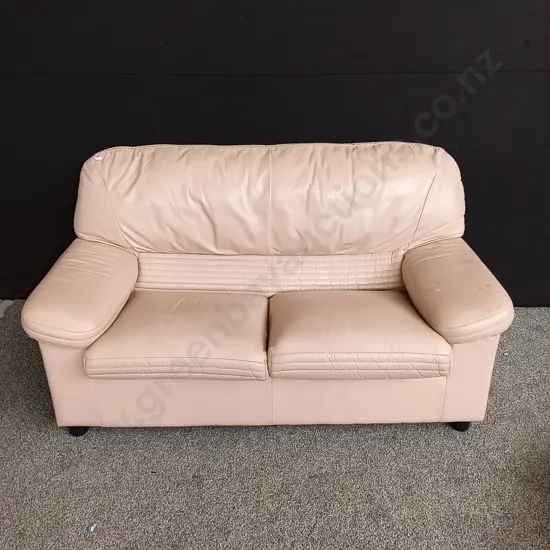 DUSTY PINK LEATHER 2 SEATER COUCH