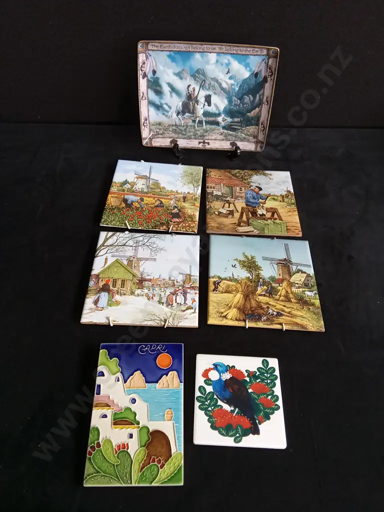 7 PIECES DECORATIVE PLATES AND CERAMIC TILES Image 1++