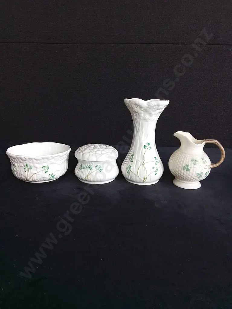BELLEEK IRELAND DAISY& SHAMROCK 4 PIECE SET Image 1++