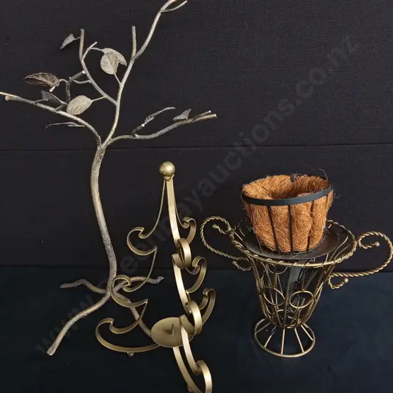 MIX OF METAL HOME DECOR, INCLUDING HANGING PLANTER