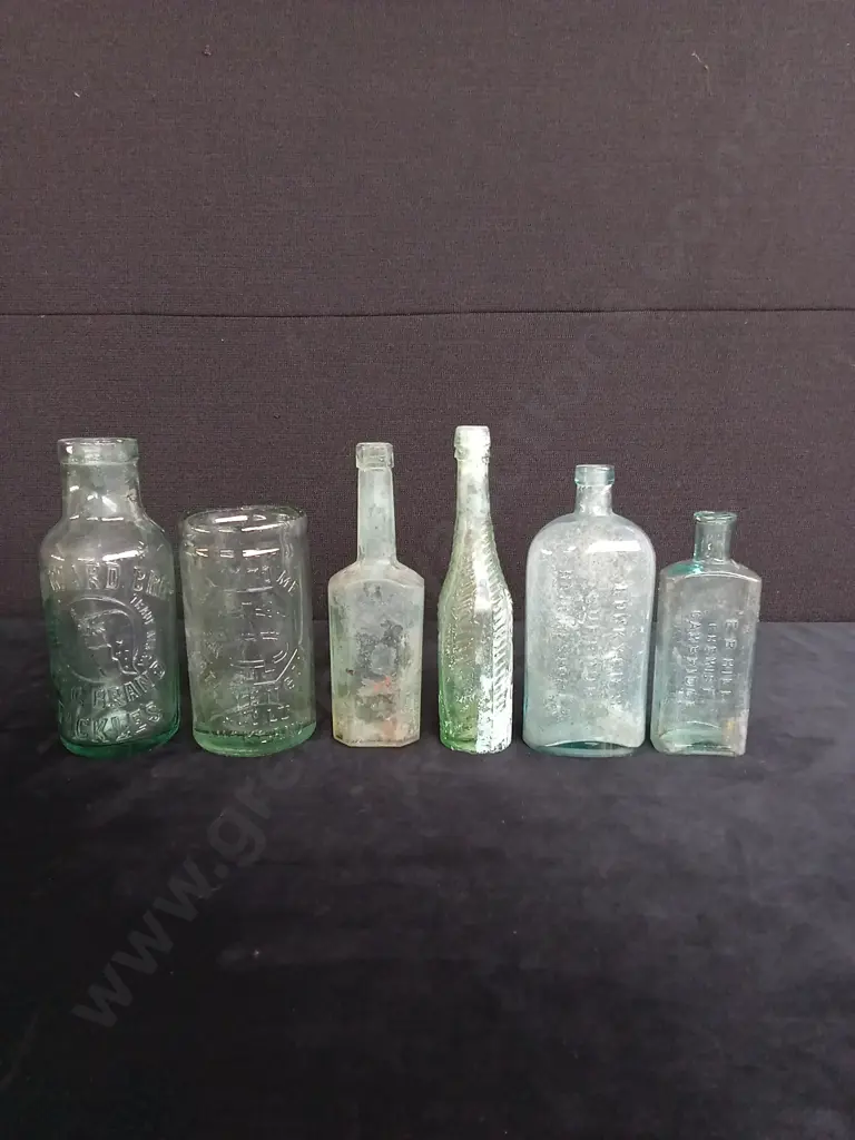 10 FROSTED BLUE / GREEN GLASS BOTTLES Image 1++