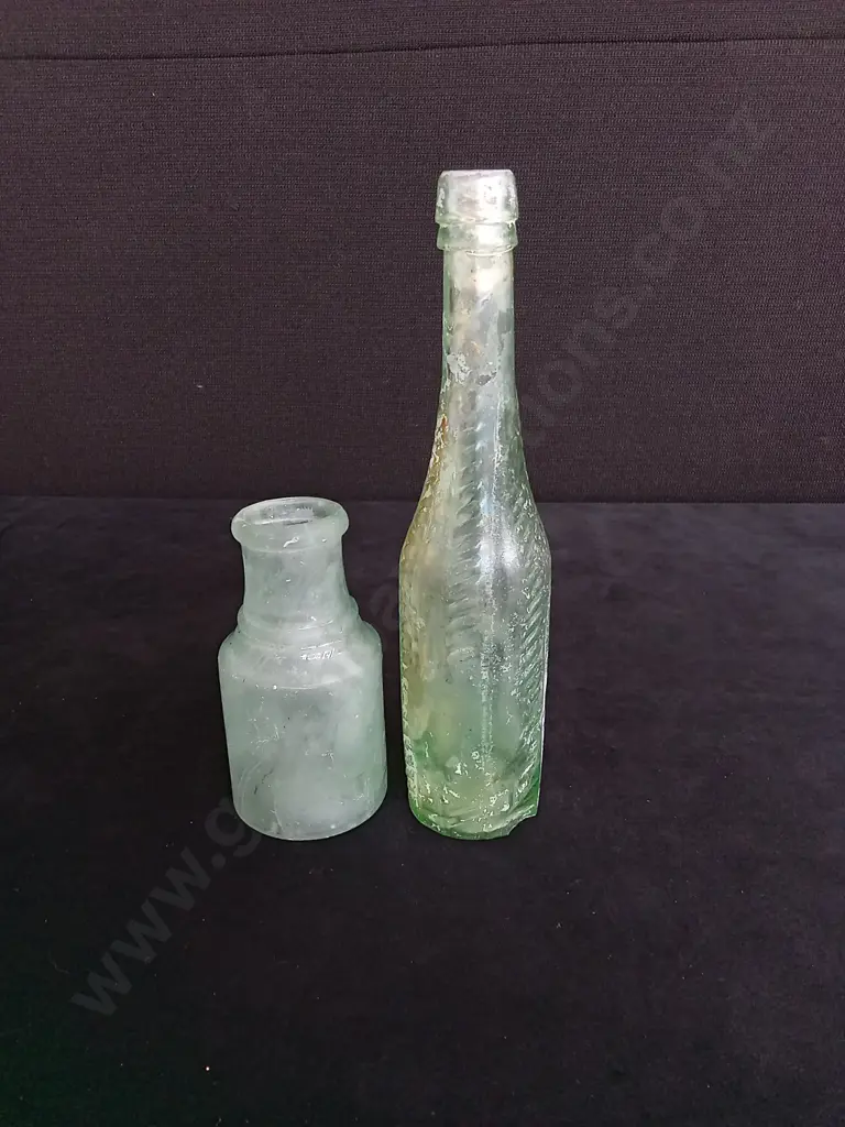 10 FROSTED BLUE / GREEN GLASS BOTTLES Image 1++