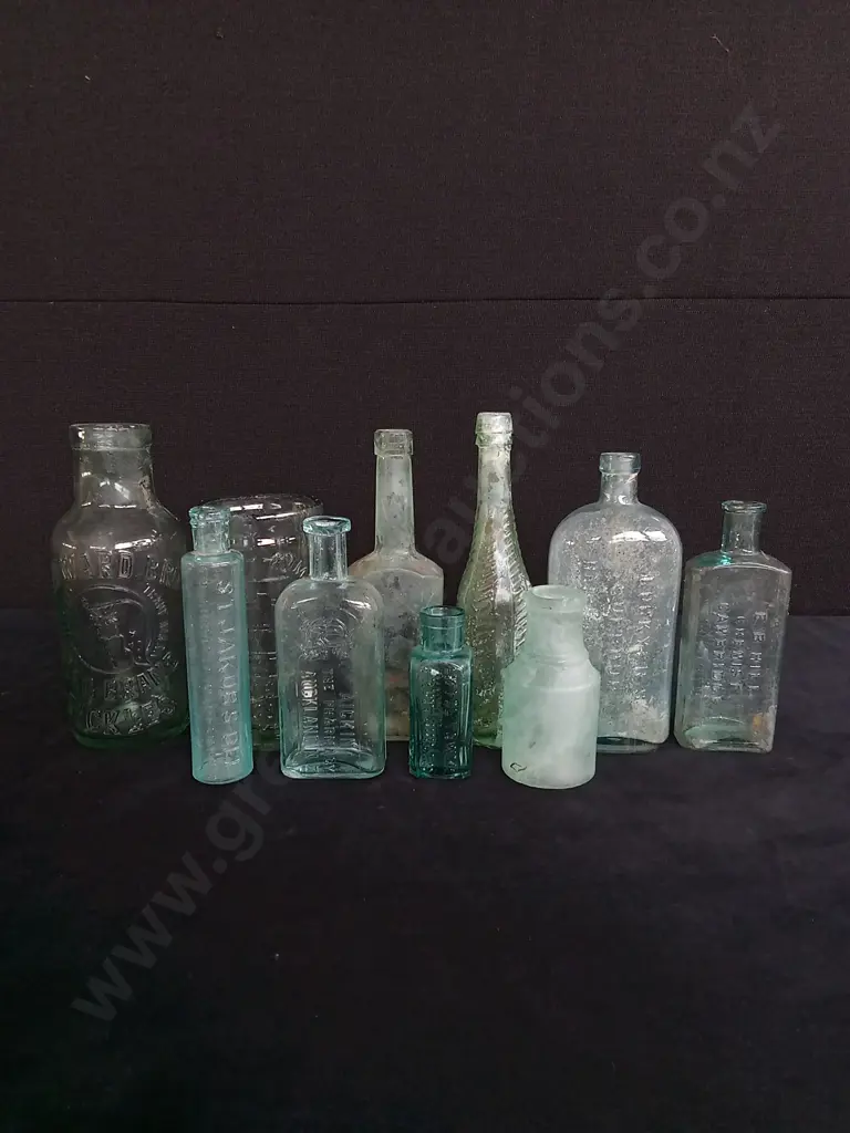 10 FROSTED BLUE / GREEN GLASS BOTTLES Image 1++