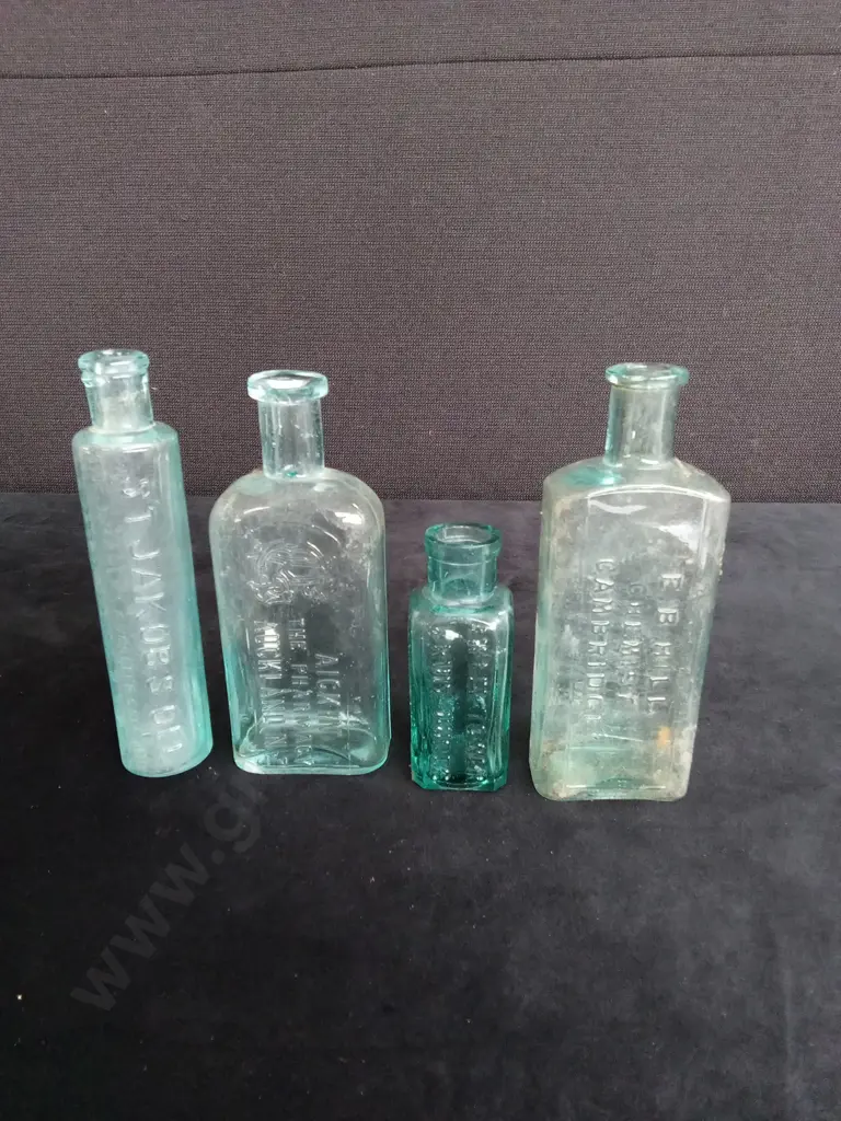 10 FROSTED BLUE / GREEN GLASS BOTTLES Image 1++