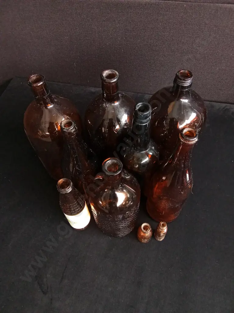 10 PIECES AMBER GLASS BOTTLES Image 1++