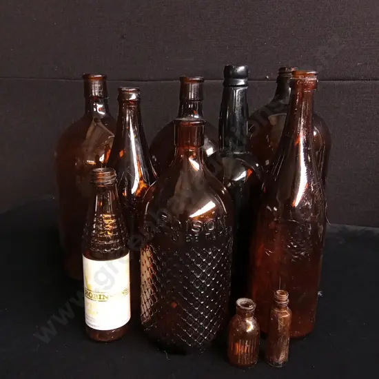 10 PIECES AMBER GLASS BOTTLES