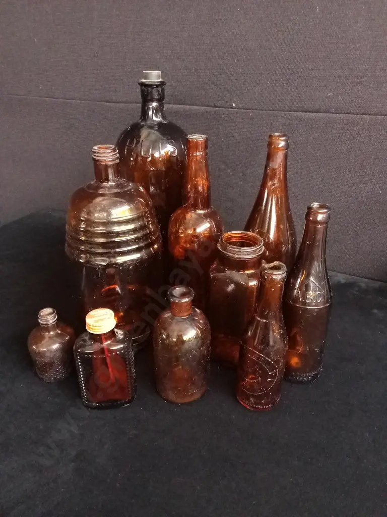 10 PIECES AMBER GLASS BOTTLES Image 1++