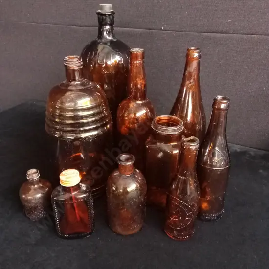 10 PIECES AMBER GLASS BOTTLES