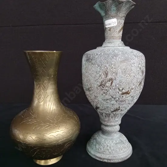 2 PIECES BRASS VASES