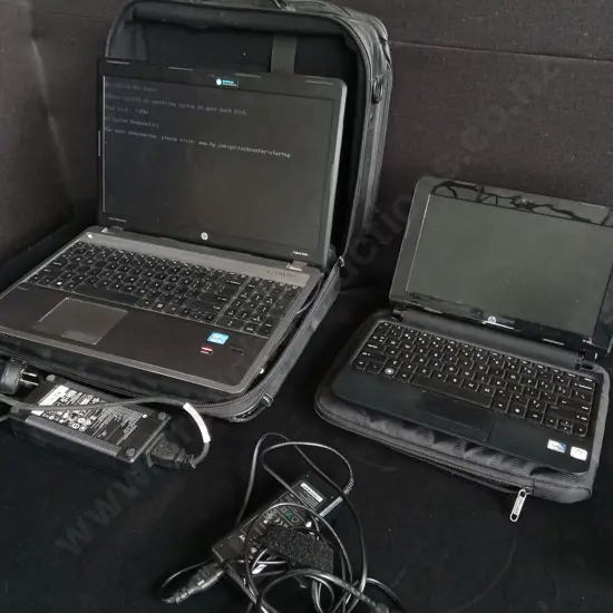 PAIR OF HP LAPTOPS 10 INCHES AND 15 INCHES INCLUDES CASES