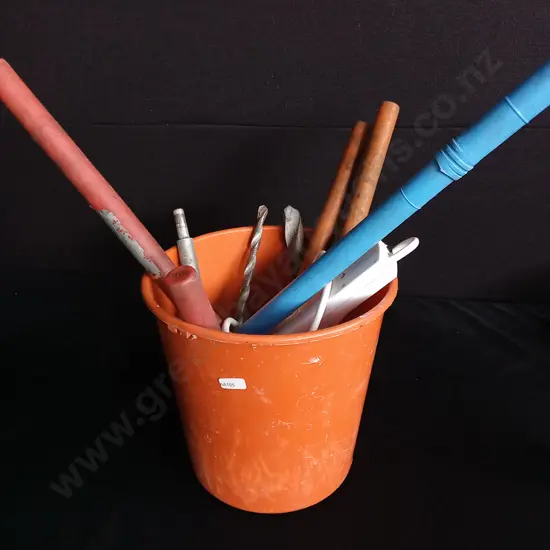 BUCKET OF TOOLS AND DRILL BITS