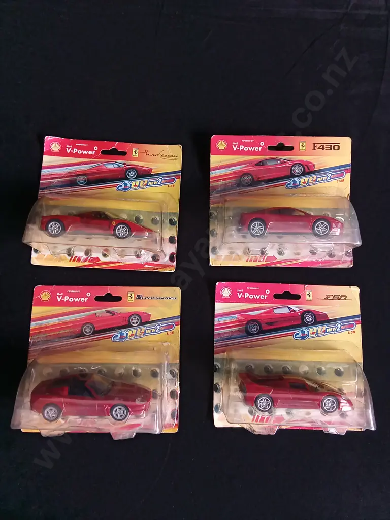 4 PIECES VINTAGE SHELL V-POWER FERRARI 1:38 DIECASTS BOXED Image 1++