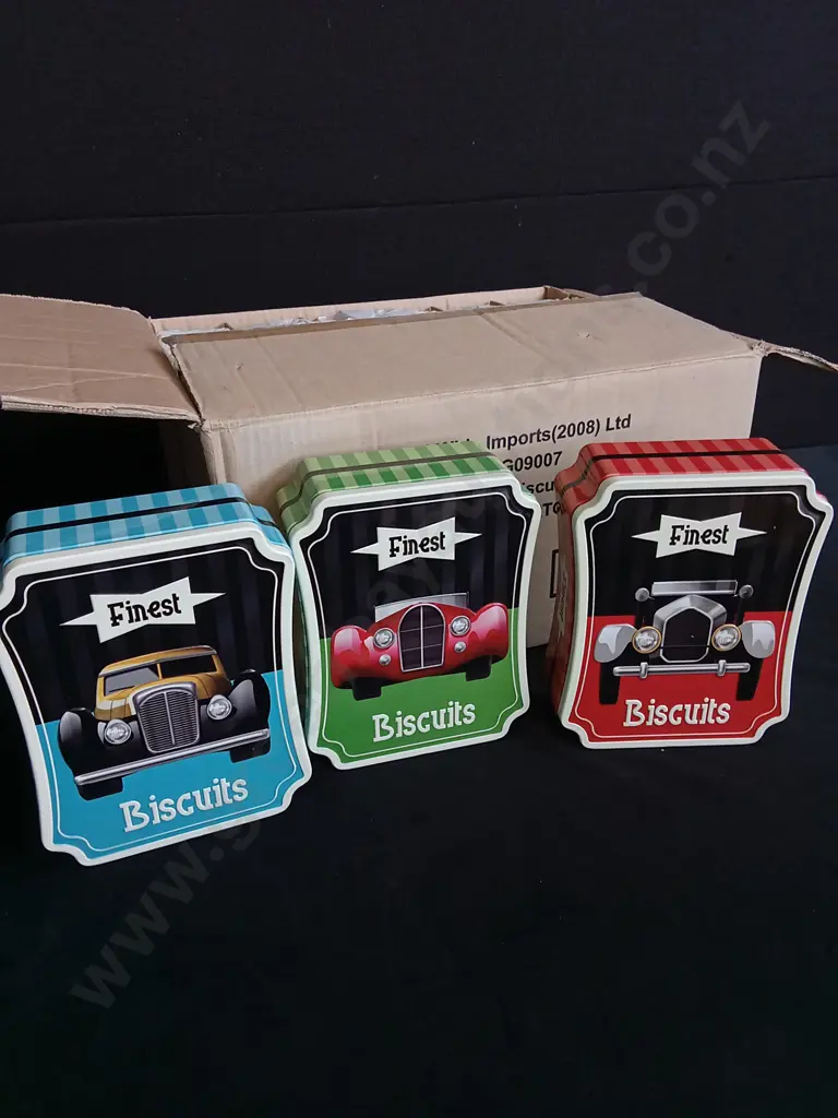 BOX OF CAR BISCUIT TINS Image 1++