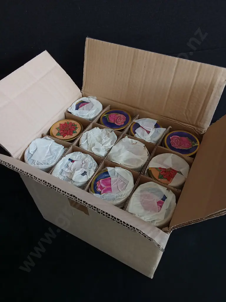 BOX OF TALL FLORAL BISCUIT TINS Image 1++