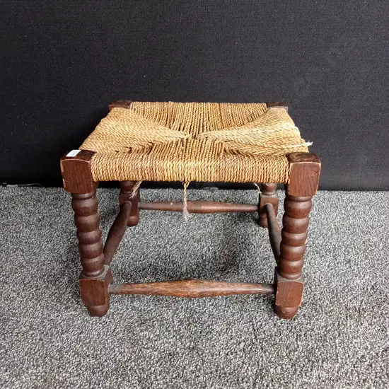 WOODEN STOOL WITH WOVEN RUSH L 30CM D 30CM H 30CM