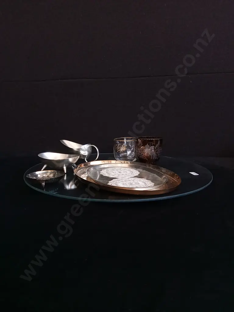 GLASS LAZY SUSAN TURNTABLE SERVING PLATTER AND MIX OF SERVING DISHES Image 1++