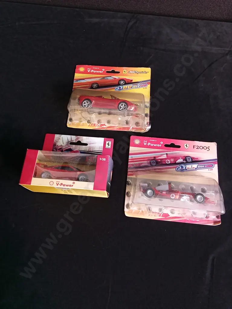 3 PIECES VINTAGE SHELL V-POWER FERRARI 1:38 DIECASTS BOXED Image 1++