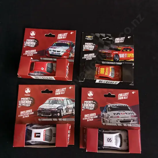 4 PIECES POCKET LEGENDS PULL BACK RACER TOY CARS HOLDEN AND CHEVROLET