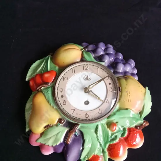 VINTAGE GERMAN CERAMIC FRUIT WALL CLOCK