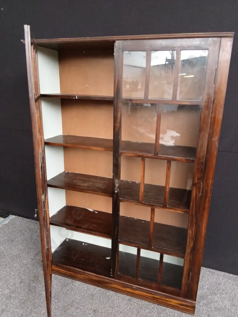 MAHOGANY BOOKCASE WITH CLAZED PANELLED DOORS  H 1.78 M X W 1.23 M X D 35 CM Image 1++