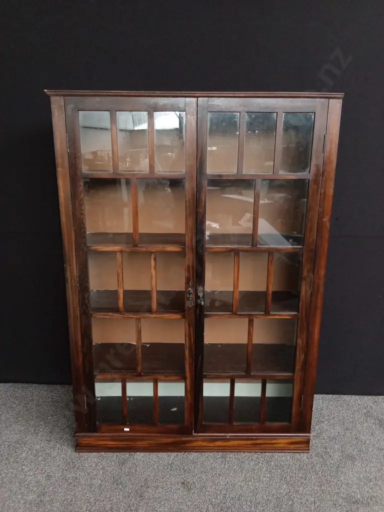 MAHOGANY BOOKCASE WITH CLAZED PANELLED DOORS  H 1.78 M X W 1.23 M X D 35 CM Image 1++