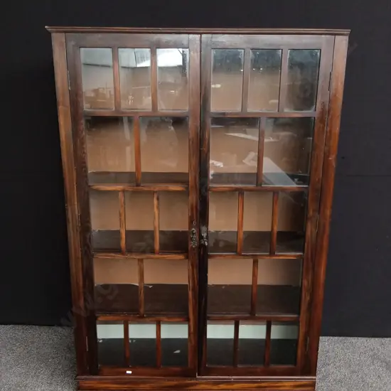 MAHOGANY BOOKCASE WITH CLAZED PANELLED DOORS  H 1.78 M X W 1.23 M X D 35 CM
