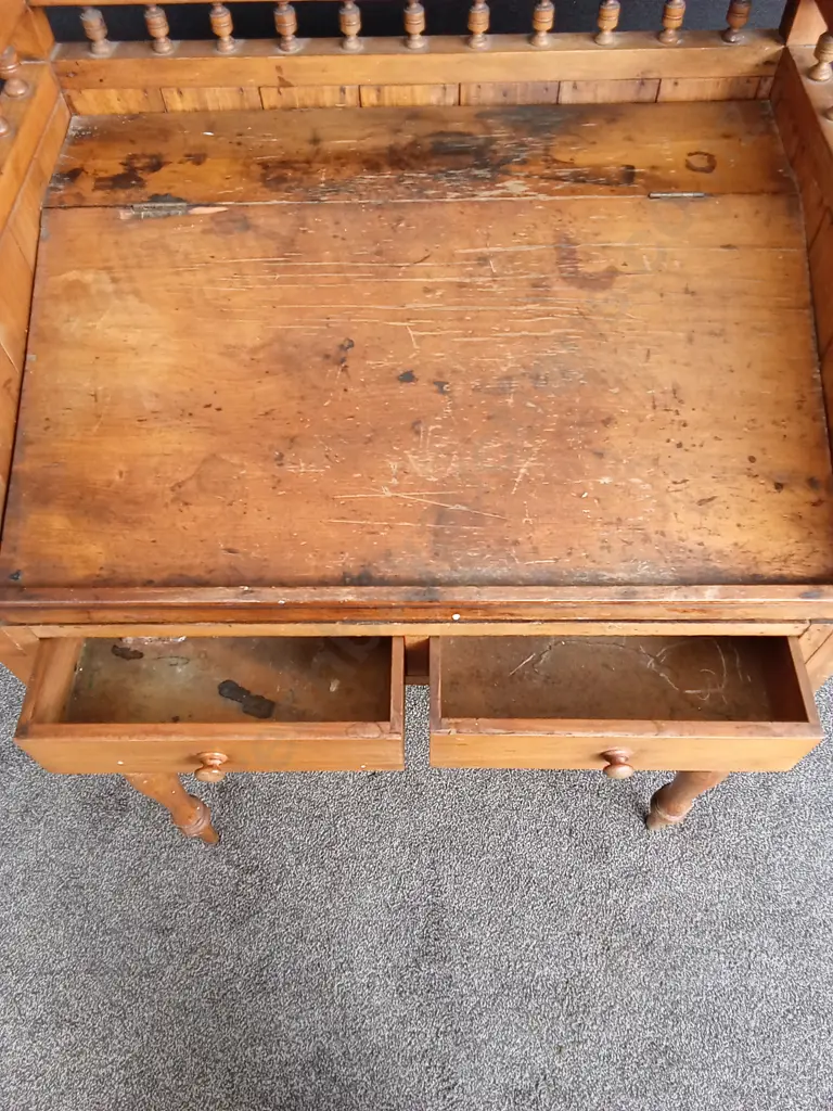ANTIQUE PODIUM DESK, LIKLEY PINE, 2 DRAWERS PLUS STORAGE UNDER WRITING AREA L 79CM D 55CM H 125CM Image 1++