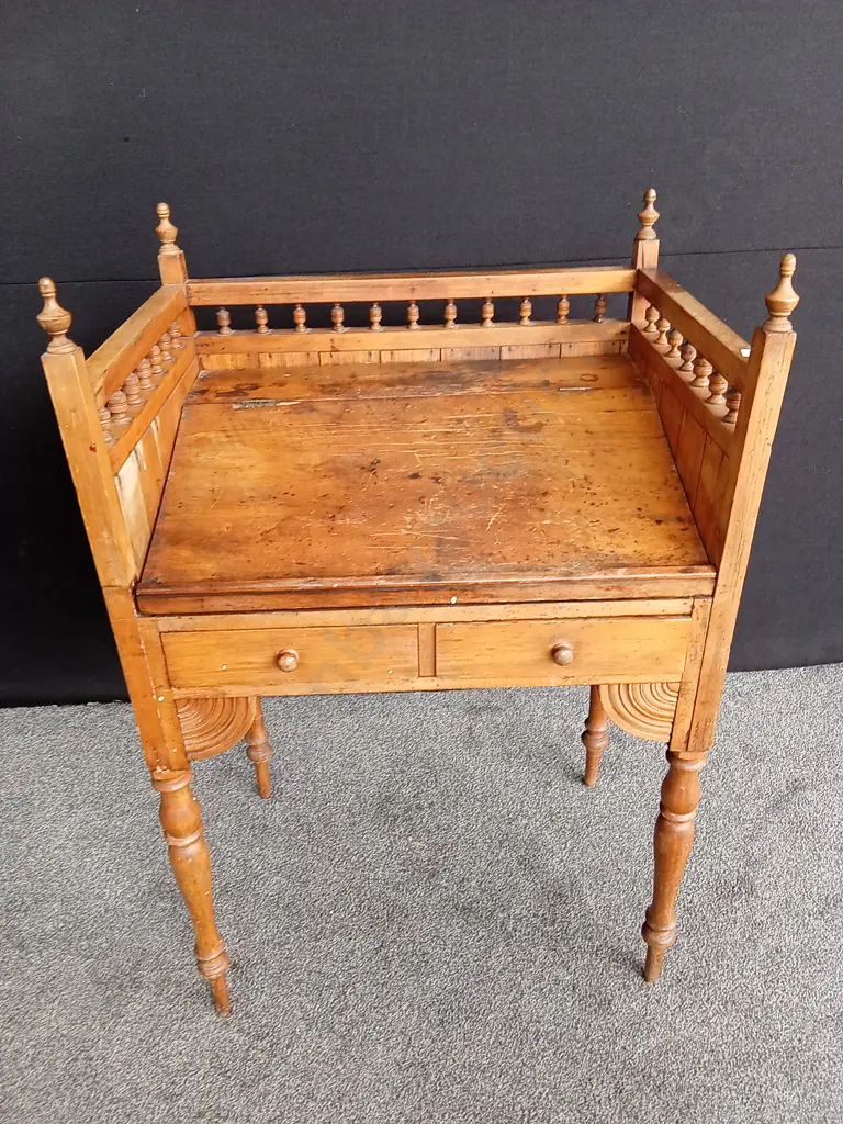 ANTIQUE PODIUM DESK, LIKLEY PINE, 2 DRAWERS PLUS STORAGE UNDER WRITING AREA L 79CM D 55CM H 125CM Image 1++