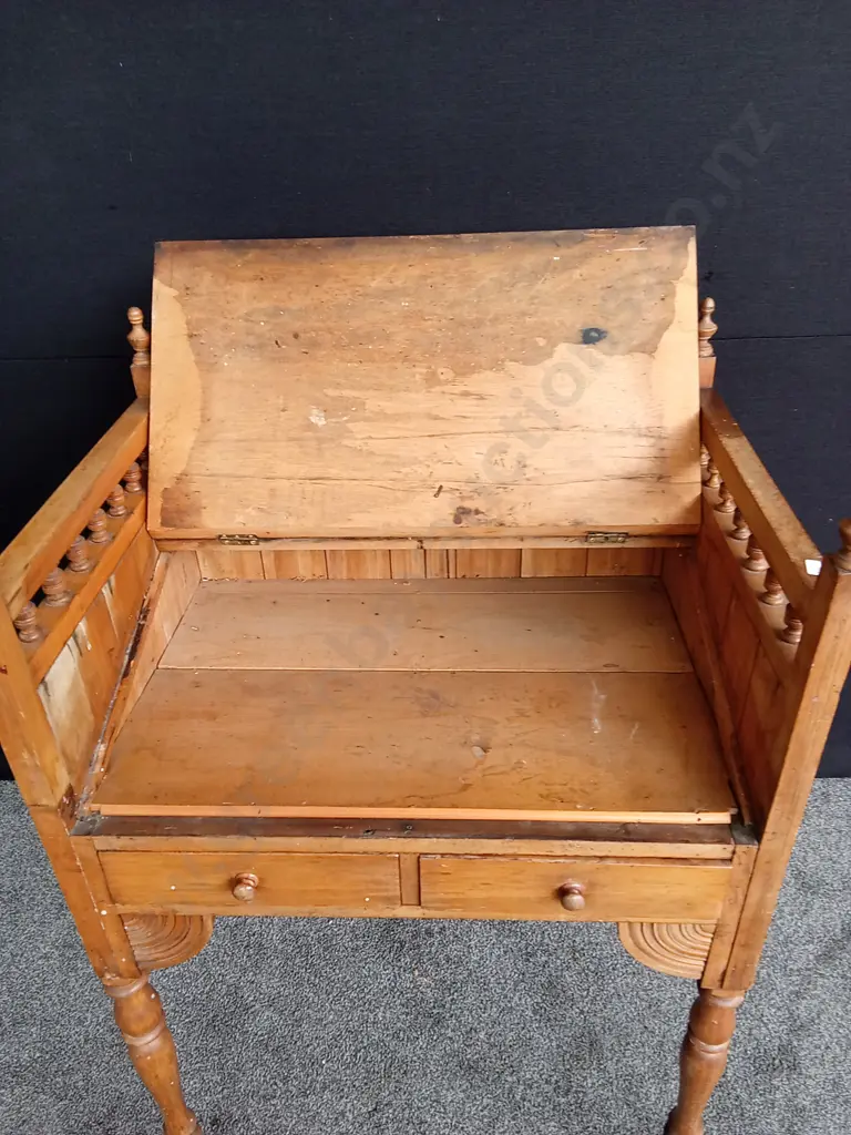 ANTIQUE PODIUM DESK, LIKLEY PINE, 2 DRAWERS PLUS STORAGE UNDER WRITING AREA L 79CM D 55CM H 125CM Image 1++