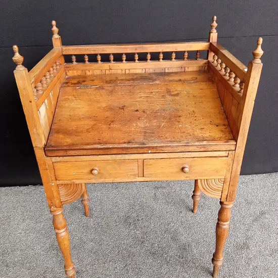 ANTIQUE PODIUM DESK, LIKLEY PINE, 2 DRAWERS PLUS STORAGE UNDER WRITING AREA L 79CM D 55CM H 125CM