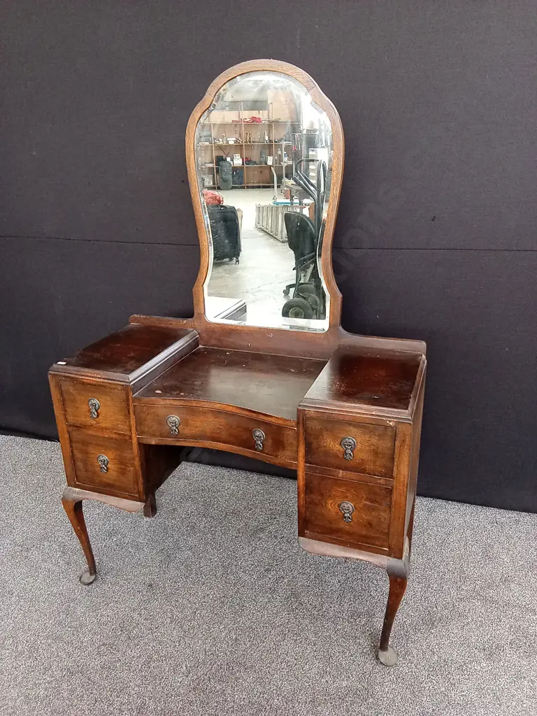 VINTAGE QUEEN ANNE STYLE DRESSER / VANITY, 5 DRAWERS AND ARCHED MIRROR L 107CM H 165CM D 47CM Image 1++