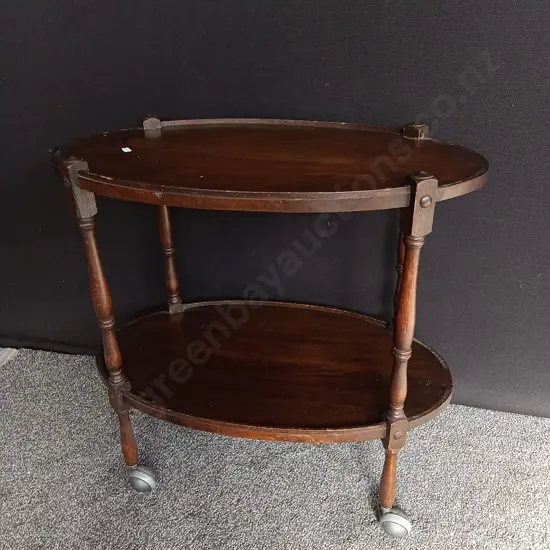 VINTAGE TWO TIER BAR CART / DRINKS TROLLEY H 73CM X W 76CM